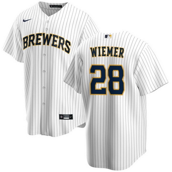 Men Milwaukee Brewers 28 Joey Wiemer Cream Cool Base Stitched JerseyS Men Milwaukee Brewers 28 Joey Wiemer Cream Cool Base Stitched JerseyS