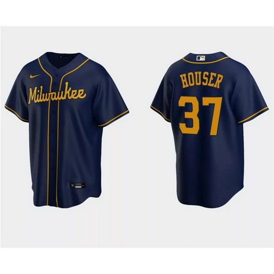 Men Milwaukee Brewers 37 Adrian Houser Navy Cool Base Stitched Jersey Men Milwaukee Brewers 37 Adrian Houser Navy Cool Base Stitched Jersey