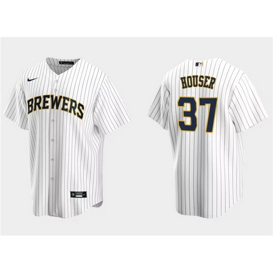 Men Milwaukee Brewers 37 Adrian Houser White Cool Base Stitched Jersey Men Milwaukee Brewers 37 Adrian Houser White Cool Base Stitched Jersey