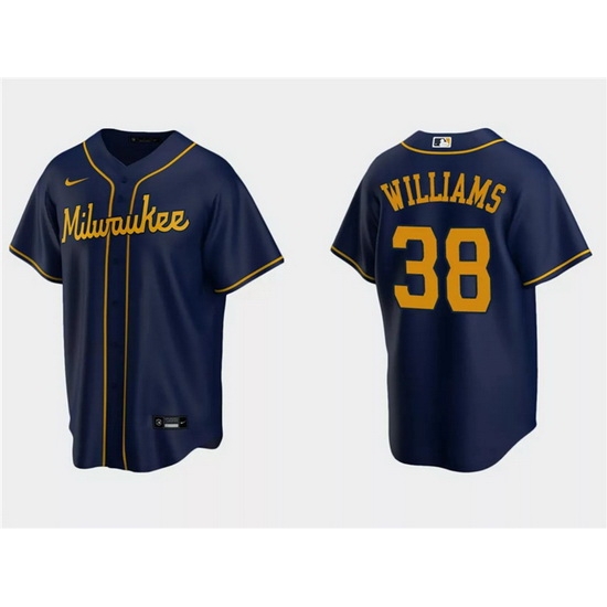 Men Milwaukee Brewers 38 Devin Williams Navy Cool Base Stitched Jersey Men Milwaukee Brewers 38 Devin Williams Navy Cool Base Stitched Jersey