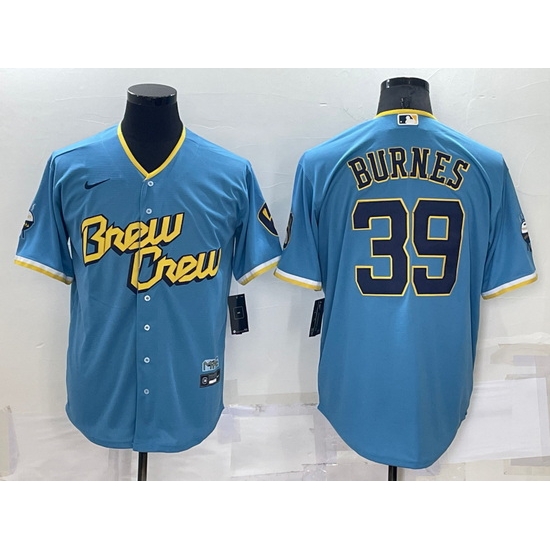 Men Milwaukee Brewers 39 Corbin Burnes 2022 Powder Blue City Connect Cool Base Stitched Jersey Men Milwaukee Brewers 39 Corbin Burnes 2022 Powder Blue City Connect Cool Base Stitched Jersey