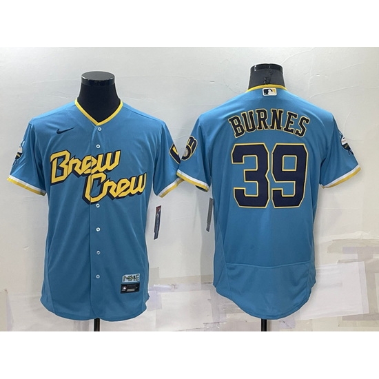 Men Milwaukee Brewers 39 Corbin Burnes 2022 Powder Blue City Connect Flex Base Stitched Jersey Men Milwaukee Brewers 39 Corbin Burnes 2022 Powder Blue City Connect Flex Base Stitched Jersey