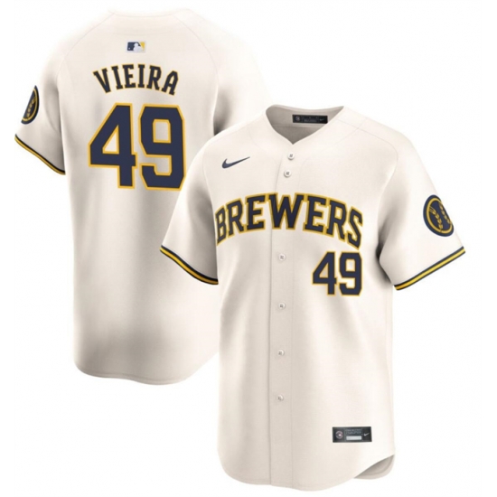 Men Milwaukee Brewers 49 Thyago Vieira Cream Home Limited Stitched Baseball Jersey Men Milwaukee Brewers 49 Thyago Vieira Cream Home Limited Stitched Baseball Jersey