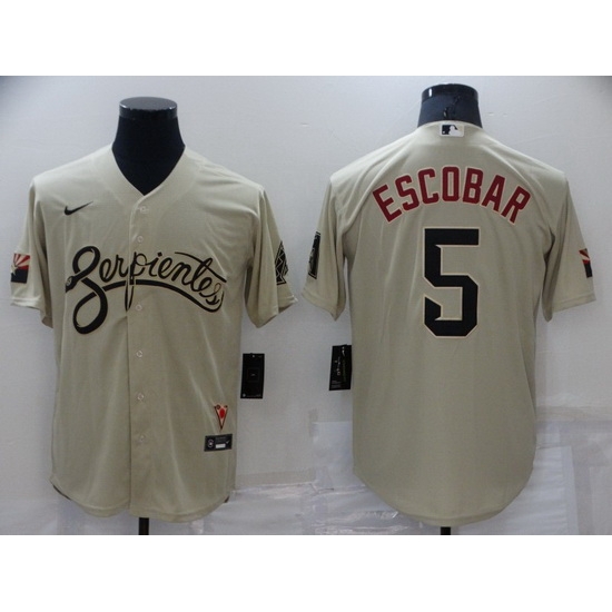 Men Milwaukee Brewers 5 Eduardo Escobar Cream Cool Base Stitched jersey Men Milwaukee Brewers 5 Eduardo Escobar Cream Cool Base Stitched jersey