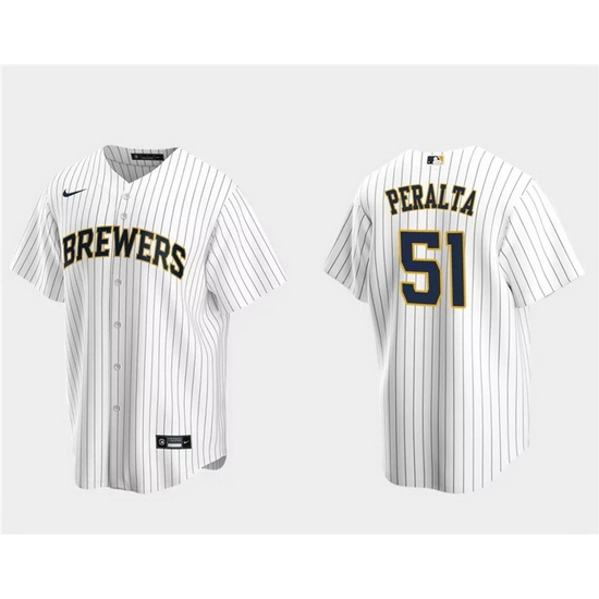 Men Milwaukee Brewers 51 Freddy Peralta White Cool Base Stitched Jersey Men Milwaukee Brewers 51 Freddy Peralta White Cool Base Stitched Jersey