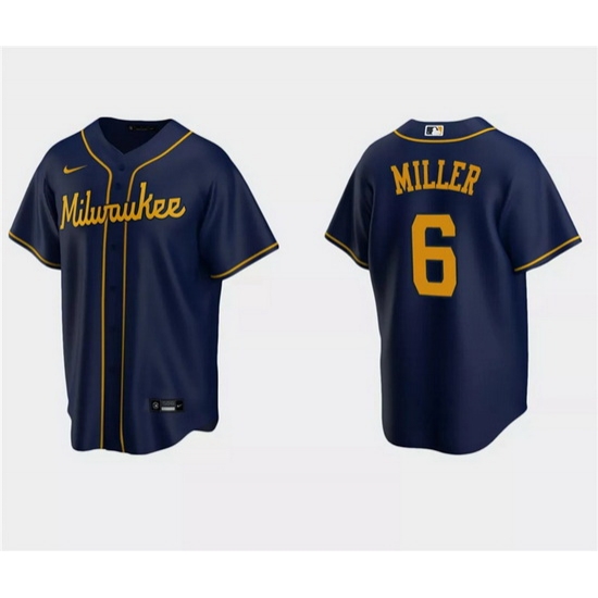 Men Milwaukee Brewers 6 Owen Miller Navy Cool Base Stitched Jersey Men Milwaukee Brewers 6 Owen Miller Navy Cool Base Stitched Jersey