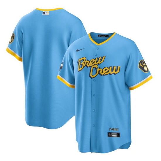 Men Milwaukee Brewers Blank Powder Blue 2022 City Connect Cool Base Stitched Jersey Men Milwaukee Brewers Blank Powder Blue 2022 City Connect Cool Base Stitched Jersey
