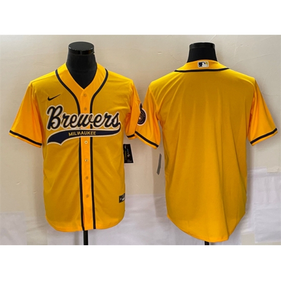 Men Milwaukee Brewers Blank Yellow Cool Base Stitched Jersey Men Milwaukee Brewers Blank Yellow Cool Base Stitched Jersey