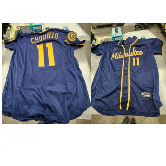 Men Milwaukee Brewers Jackson Chourio #11 dark blue Stitched MLB jersey Men Milwaukee Brewers Jackson Chourio #11 dark blue Stitched MLB jersey