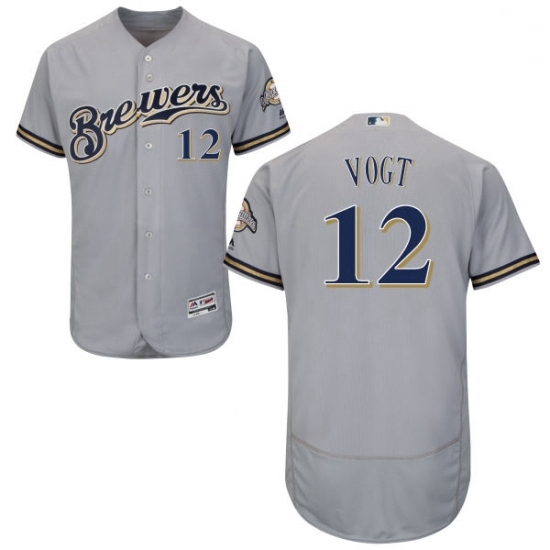 Mens Majestic Milwaukee Brewers 12 Stephen Vogt Grey Flexbase Authentic Collection MLB Jersey Mens Majestic Milwaukee Brewers 12 Stephen Vogt Grey Flexbase Authentic Collection MLB Jersey
