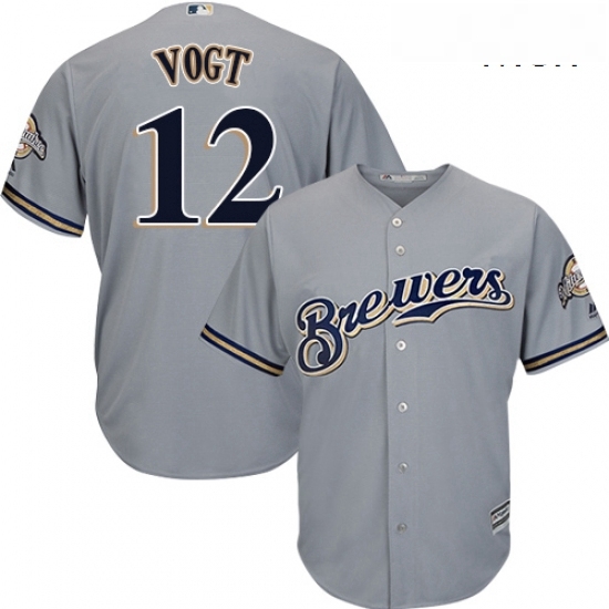 Mens Majestic Milwaukee Brewers 12 Stephen Vogt Replica Grey Road Cool Base MLB Jersey Mens Majestic Milwaukee Brewers 12 Stephen Vogt Replica Grey Road Cool Base MLB Jersey