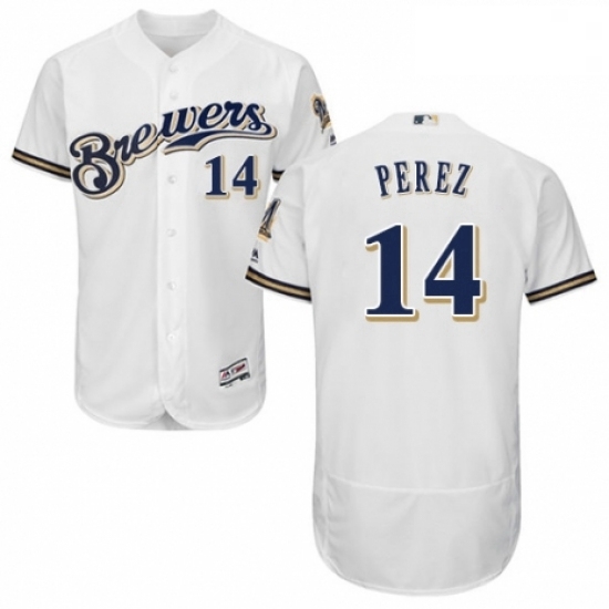 Mens Majestic Milwaukee Brewers 14 Hernan Perez Navy Blue Alternate Flex Base Authentic Collection MLB Jersey Mens Majestic Milwaukee Brewers 14 Hernan Perez Navy Blue Alternate Flex Base Authentic Collection MLB Jersey