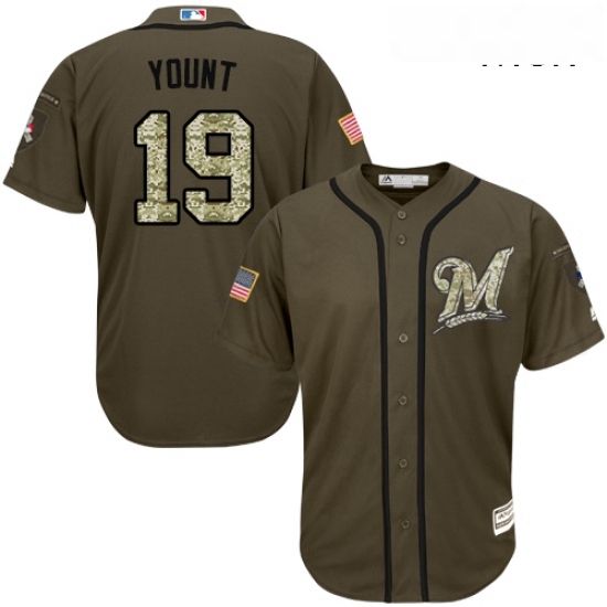 Mens Majestic Milwaukee Brewers 19 Robin Yount Replica Green Salute to Service MLB Jersey Mens Majestic Milwaukee Brewers 19 Robin Yount Replica Green Salute to Service MLB Jersey