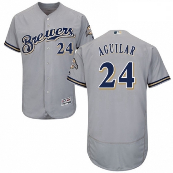 Mens Majestic Milwaukee Brewers 24 Jesus Aguilar Grey Road Flex Base Authentic Collection MLB Jersey Mens Majestic Milwaukee Brewers 24 Jesus Aguilar Grey Road Flex Base Authentic Collection MLB Jersey