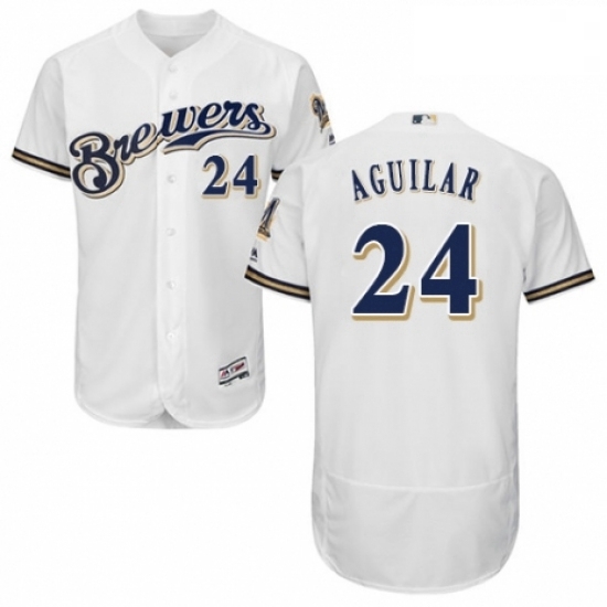 Mens Majestic Milwaukee Brewers 24 Jesus Aguilar White Alternate Flex Base Authentic Collection MLB Jersey Mens Majestic Milwaukee Brewers 24 Jesus Aguilar White Alternate Flex Base Authentic Collection MLB Jersey