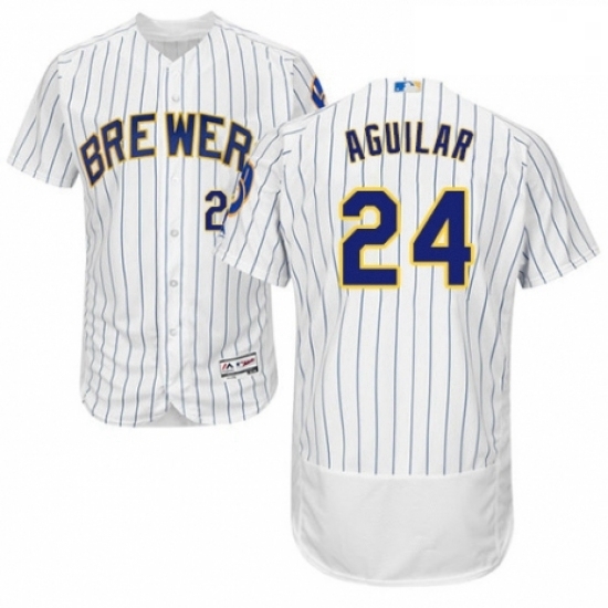 Mens Majestic Milwaukee Brewers 24 Jesus Aguilar White Home Flex Base Authentic Collection MLB Jersey Mens Majestic Milwaukee Brewers 24 Jesus Aguilar White Home Flex Base Authentic Collection MLB Jersey