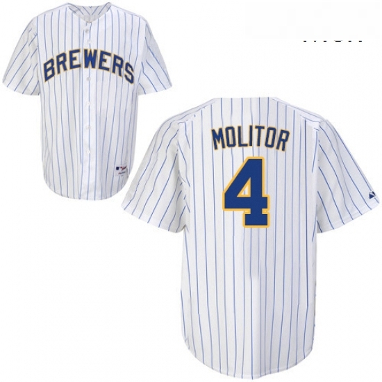 Mens Majestic Milwaukee Brewers 4 Paul Molitor Authentic White blue strip MLB Jersey Mens Majestic Milwaukee Brewers 4 Paul Molitor Authentic White blue strip MLB Jersey
