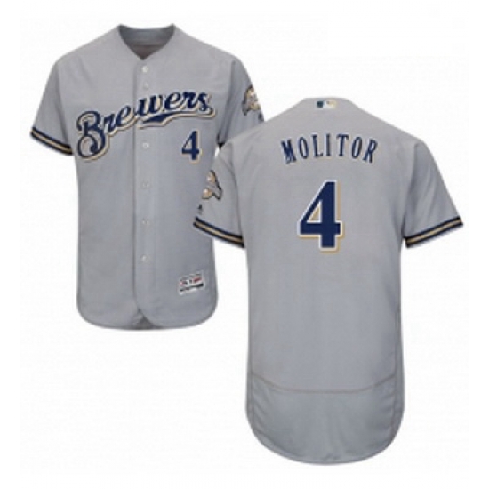 Mens Majestic Milwaukee Brewers 4 Paul Molitor Grey Road Flex Base Authentic Collection MLB Jersey Mens Majestic Milwaukee Brewers 4 Paul Molitor Grey Road Flex Base Authentic Collection MLB Jersey