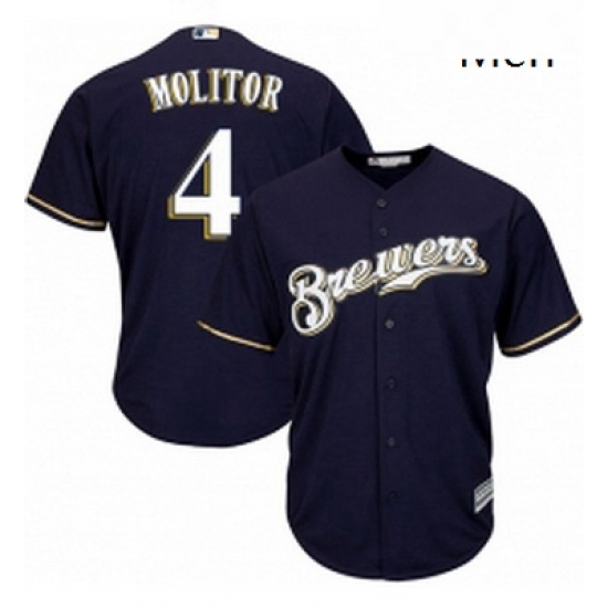 Mens Majestic Milwaukee Brewers 4 Paul Molitor Replica Navy Blue Alternate Cool Base MLB Jersey Mens Majestic Milwaukee Brewers 4 Paul Molitor Replica Navy Blue Alternate Cool Base MLB Jersey