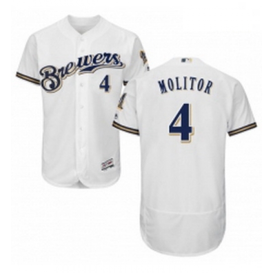 Mens Majestic Milwaukee Brewers 4 Paul Molitor White Alternate Flex Base Authentic Collection MLB Jersey Mens Majestic Milwaukee Brewers 4 Paul Molitor White Alternate Flex Base Authentic Collection MLB Jersey