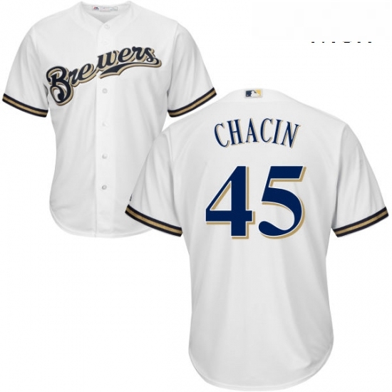Mens Majestic Milwaukee Brewers 45 Jhoulys Chacin Replica White Home Cool Base MLB Jersey Mens Majestic Milwaukee Brewers 45 Jhoulys Chacin Replica White Home Cool Base MLB Jersey