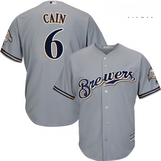 Mens Majestic Milwaukee Brewers 6 Lorenzo Cain Replica Grey Road Cool Base MLB Jersey Mens Majestic Milwaukee Brewers 6 Lorenzo Cain Replica Grey Road Cool Base MLB Jersey