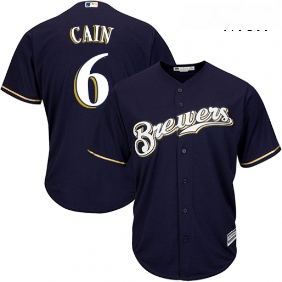 Mens Majestic Milwaukee Brewers 6 Lorenzo Cain Replica Navy Blue Alternate Cool Base MLB Jersey Mens Majestic Milwaukee Brewers 6 Lorenzo Cain Replica Navy Blue Alternate Cool Base MLB Jersey
