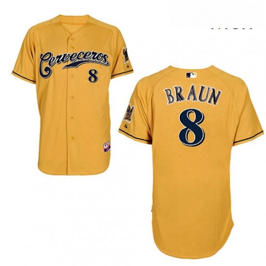 Mens Majestic Milwaukee Brewers 8 Ryan Braun Replica Gold Cerveceros Cool Base MLB Jersey Mens Majestic Milwaukee Brewers 8 Ryan Braun Replica Gold Cerveceros Cool Base MLB Jersey