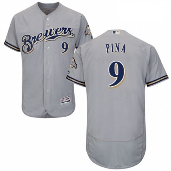 Mens Majestic Milwaukee Brewers 9 Manny Pina Grey Road Flex Base Authentic Collection MLB Jersey Mens Majestic Milwaukee Brewers 9 Manny Pina Grey Road Flex Base Authentic Collection MLB Jersey