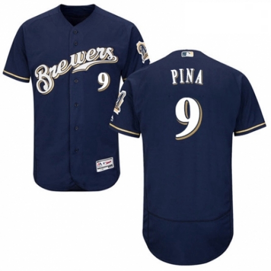 Mens Majestic Milwaukee Brewers 9 Manny Pina White Alternate Flex Base Authentic Collection MLB Jersey Mens Majestic Milwaukee Brewers 9 Manny Pina White Alternate Flex Base Authentic Collection MLB Jersey