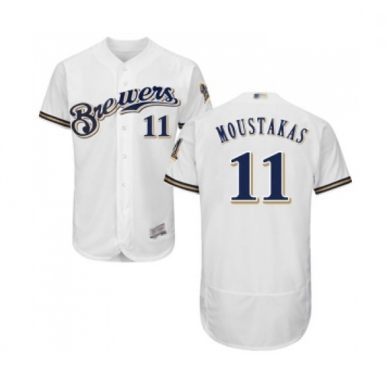 Mens Milwaukee Brewers 11 Mike Moustakas White Alternate Flex Base Authentic Collection Baseball Jersey Mens Milwaukee Brewers 11 Mike Moustakas White Alternate Flex Base Authentic Collection Baseball Jersey