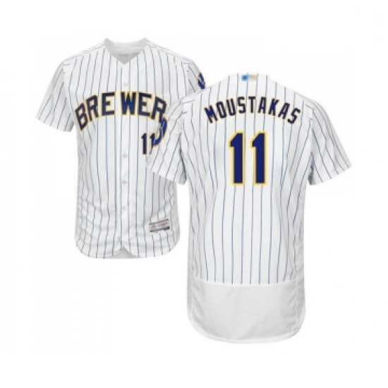 Mens Milwaukee Brewers 11 Mike Moustakas White Home Flex Base Authentic Collection Baseball Jersey Mens Milwaukee Brewers 11 Mike Moustakas White Home Flex Base Authentic Collection Baseball Jersey