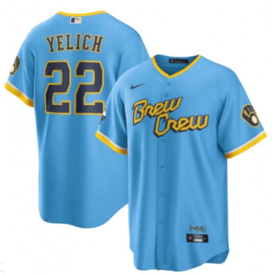 Men's Milwaukee Brewers #22 Christian Yelich 2022 City Connect Edition Jersey Men's Milwaukee Brewers #22 Christian Yelich 2022 City Connect Edition Jersey