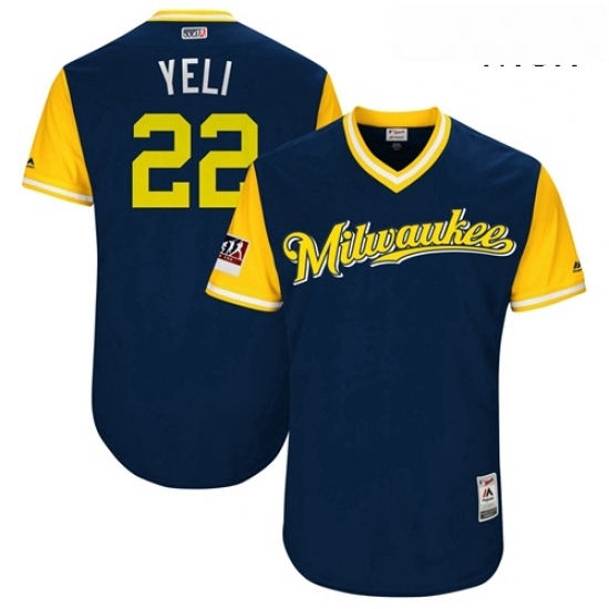 Mens Milwaukee Brewers 22 Christian Yelich Navy Yeli Players Weekend Authentic Stitched MLB Jersey Mens Milwaukee Brewers 22 Christian Yelich Navy Yeli Players Weekend Authentic Stitched MLB Jersey