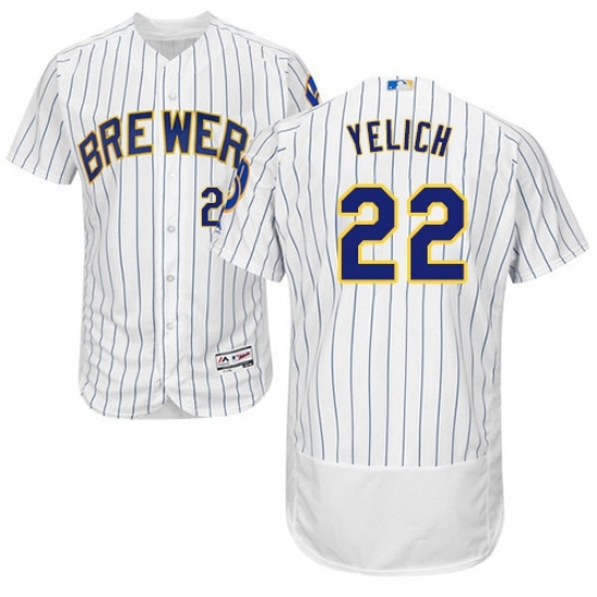 Mens Milwaukee Brewers 22 Christian Yelich White Strip Flexbase Authentic Collection Stitched MLB Jersey Mens Milwaukee Brewers 22 Christian Yelich White Strip Flexbase Authentic Collection Stitched MLB Jersey