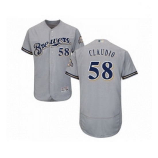 Mens Milwaukee Brewers 58 Alex Claudio Grey Road Flex Base Authentic Collection Baseball Jersey Mens Milwaukee Brewers 58 Alex Claudio Grey Road Flex Base Authentic Collection Baseball Jersey