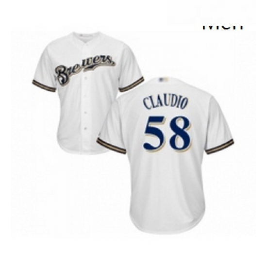 Mens Milwaukee Brewers 58 Alex Claudio Replica White Alternate Cool Base Baseball Jersey Mens Milwaukee Brewers 58 Alex Claudio Replica White Alternate Cool Base Baseball Jersey