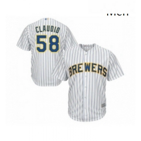 Mens Milwaukee Brewers 58 Alex Claudio Replica White Home Cool Base Baseball Jersey Mens Milwaukee Brewers 58 Alex Claudio Replica White Home Cool Base Baseball Jersey