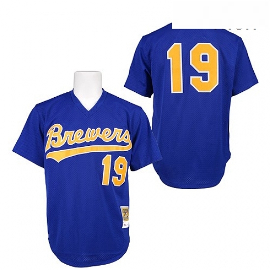 Mens Mitchell and Ness 1991 Milwaukee Brewers 19 Robin Yount Replica Blue Throwback MLB Jersey Mens Mitchell and Ness 1991 Milwaukee Brewers 19 Robin Yount Replica Blue Throwback MLB Jersey