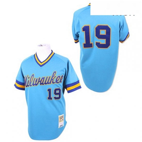 Mens Mitchell and Ness Milwaukee Brewers 19 Robin Yount Replica Blue Throwback MLB Jersey Mens Mitchell and Ness Milwaukee Brewers 19 Robin Yount Replica Blue Throwback MLB Jersey