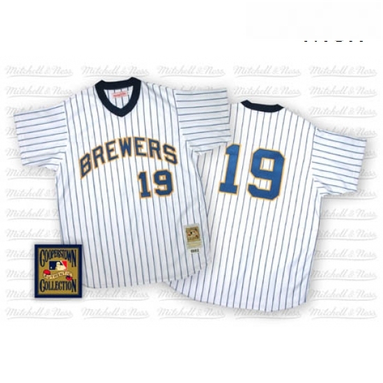 Mens Mitchell and Ness Milwaukee Brewers 19 Robin Yount Replica WhiteBlue Strip Throwback MLB Jersey Mens Mitchell and Ness Milwaukee Brewers 19 Robin Yount Replica WhiteBlue Strip Throwback MLB Jersey