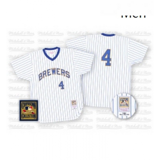 Mens Mitchell and Ness Milwaukee Brewers 4 Paul Molitor Authentic WhiteBlue Strip Throwback MLB Jersey Mens Mitchell and Ness Milwaukee Brewers 4 Paul Molitor Authentic WhiteBlue Strip Throwback MLB Jersey