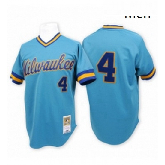Mens Mitchell and Ness Milwaukee Brewers 4 Paul Molitor Replica Blue Throwback MLB Jersey Mens Mitchell and Ness Milwaukee Brewers 4 Paul Molitor Replica Blue Throwback MLB Jersey