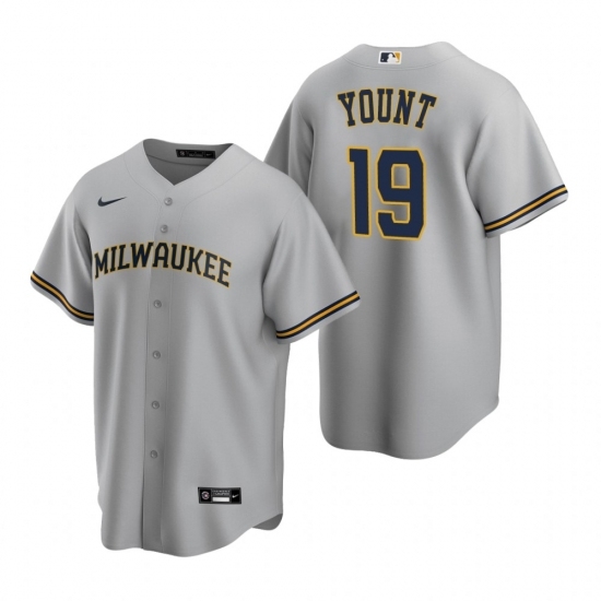 Mens Nike Milwaukee Brewers 19 Robin Yount Gray Road Stitched Baseball Jerse Mens Nike Milwaukee Brewers 19 Robin Yount Gray Road Stitched Baseball Jerse