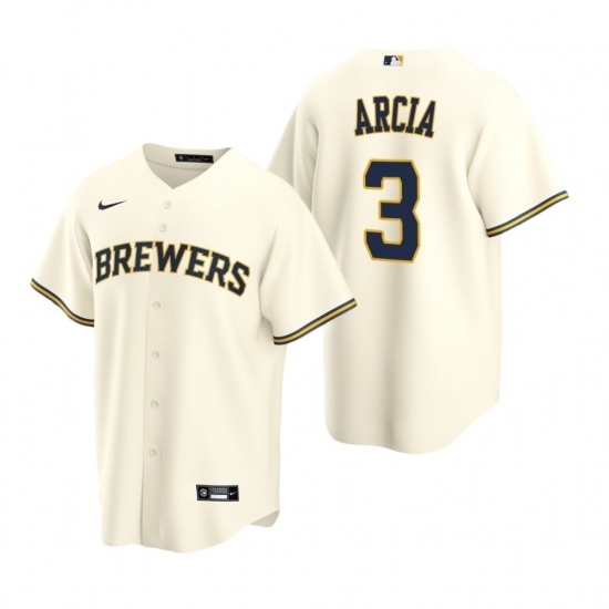 Mens Nike Milwaukee Brewers 3 Orlando Arcia Cream Home Stitched Baseball Jerse Mens Nike Milwaukee Brewers 3 Orlando Arcia Cream Home Stitched Baseball Jerse