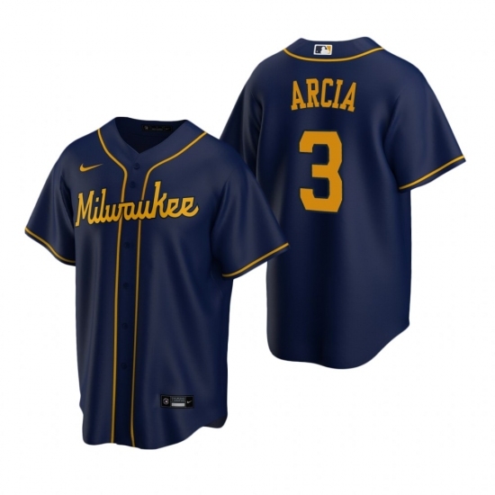 Mens Nike Milwaukee Brewers 3 Orlando Arcia Navy Alternate Stitched Baseball Jerse Mens Nike Milwaukee Brewers 3 Orlando Arcia Navy Alternate Stitched Baseball Jerse