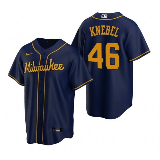 Mens Nike Milwaukee Brewers 46 Corey Knebel Navy Alternate Stitched Baseball Jersey Mens Nike Milwaukee Brewers 46 Corey Knebel Navy Alternate Stitched Baseball Jersey