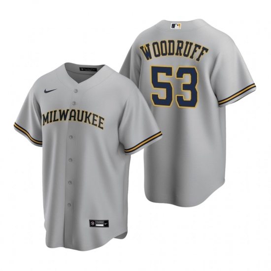Mens Nike Milwaukee Brewers 53 Brandon Woodruff Gray Road Stitched Baseball Jersey Mens Nike Milwaukee Brewers 53 Brandon Woodruff Gray Road Stitched Baseball Jersey