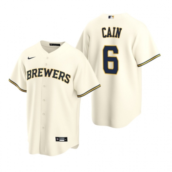 Mens Nike Milwaukee Brewers 6 Lorenzo Cain Cream Home Stitched Baseball Jersey Mens Nike Milwaukee Brewers 6 Lorenzo Cain Cream Home Stitched Baseball Jersey