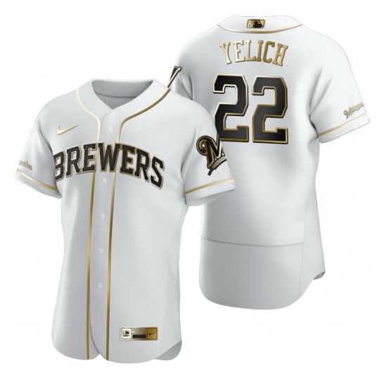 Milwaukee Brewers 22 Christian Yelich White Nike Mens Authentic Golden Edition MLB Jersey Milwaukee Brewers 22 Christian Yelich White Nike Mens Authentic Golden Edition MLB Jersey